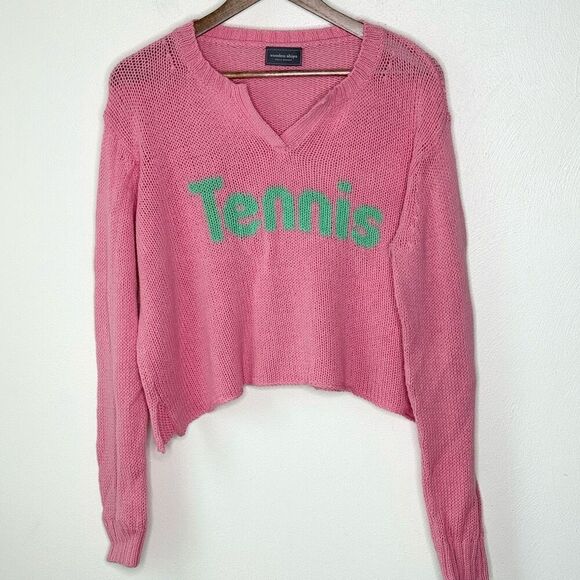 Wooden Ships Tennis Split Corrugated Collar Top in Pink and Green - Women’s US M - Picture 1 of 7